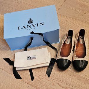 LANVIN WOMEN'S BALLET FLAT BLACK/BEIGE  SIZE 37.5